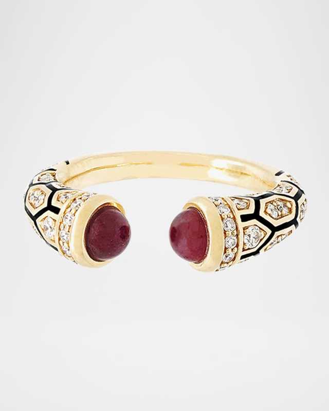 18K Yellow Gold Mushabbak Ring with Diamonds and Rubies